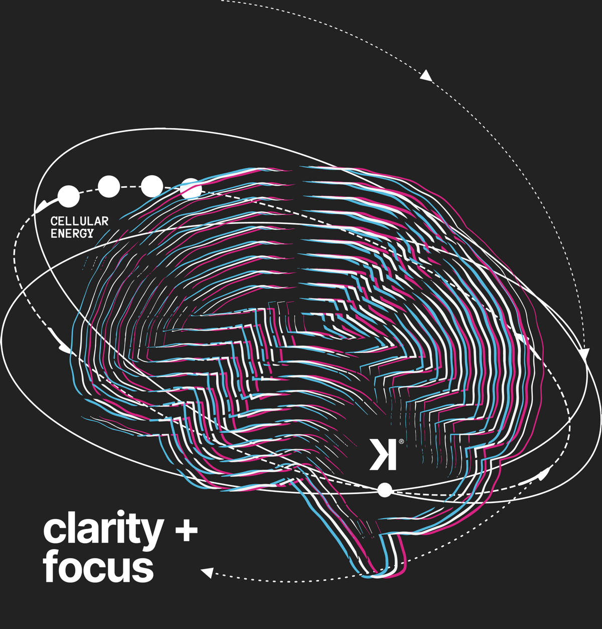 Illustrated brain drawn in Kenetik's calm, steady brainwave lines