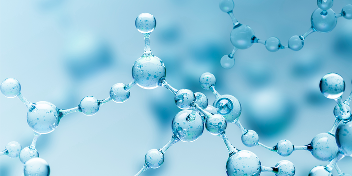 Blue molecules representing exogenous ketones and endogenous ketones float overtop light blue background.