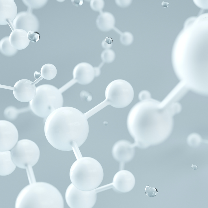 Illustration of white molecules on grey background